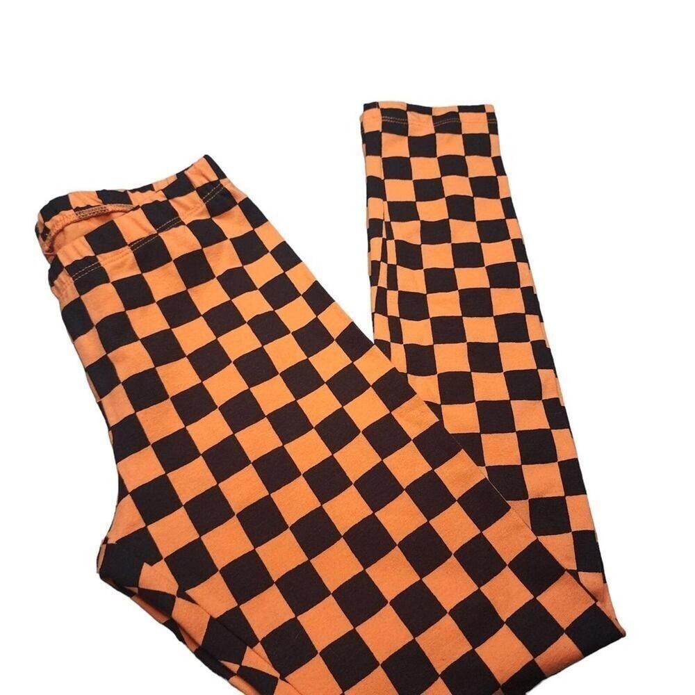 Cat & Jack Girls Orange Black Checkered Leggings Size M - Picture 2 of 4